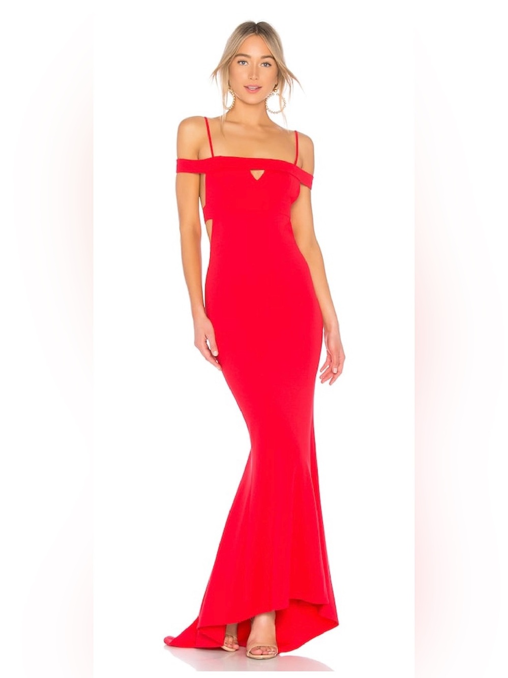 Lovers + Friends Cece Gown in Rose Red Off-Shoulder Mermaid Maxi Formal Gown XS